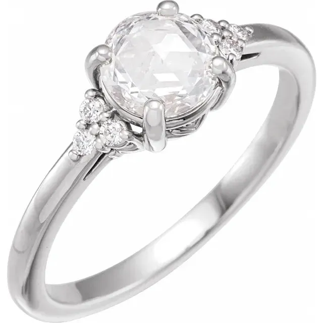 14K White Gold 6.5 mm Round .08 CTW Natural Diamond Semi-Set Engagement Ring