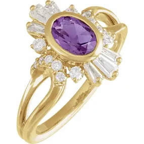 14K Yellow Gold Natural Amethyst & 1/2 CTW Natural Diamond Celestial Ring