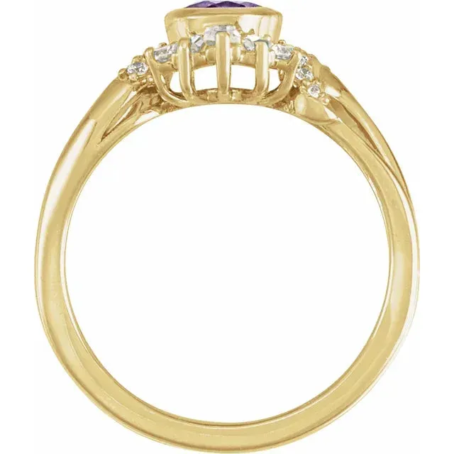 14K Yellow Gold Natural Amethyst & 1/2 CTW Natural Diamond Celestial Ring