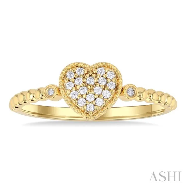 1/8 Ctw Petite Bead Shank Heart Motif Round Cut Diamond Fashion Ring in 10K Yellow Gold
