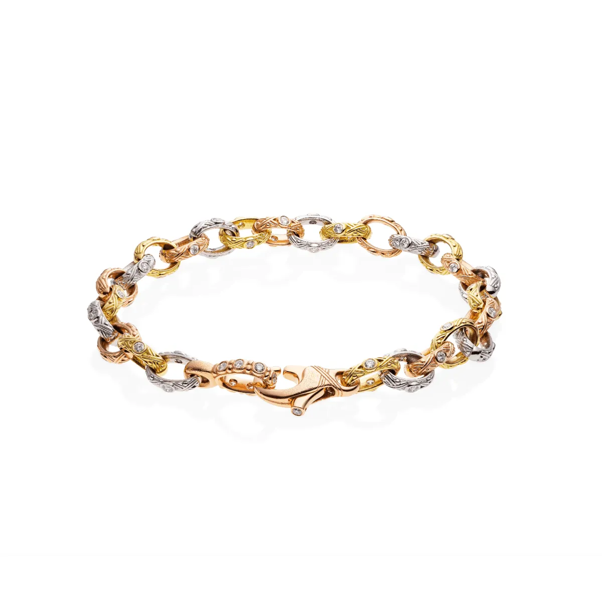 18K Rose Gold, Yellow Gold, Platinum and Diamond Bracelet - B-22RYPD