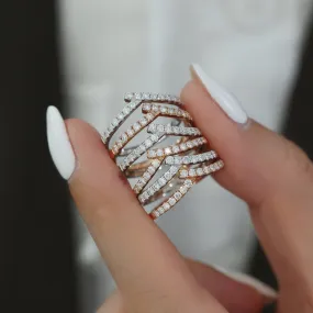 18K Solid gold Diamond V Band, stackable Diamond ring