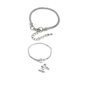 2 (Two) Silver Tone Snake Chain Classic Bead Barrel Clasp   Lobster Clasp Bracelet 7.5"