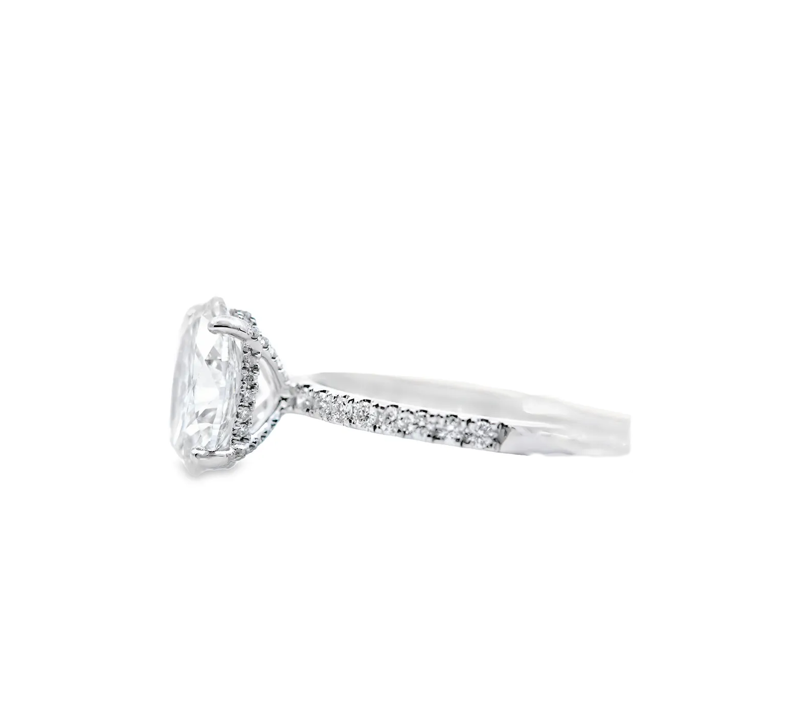 2.5 ct IGI Certified Oval Lab Diamond Hidden Halo Side Diamond Engagement Ring