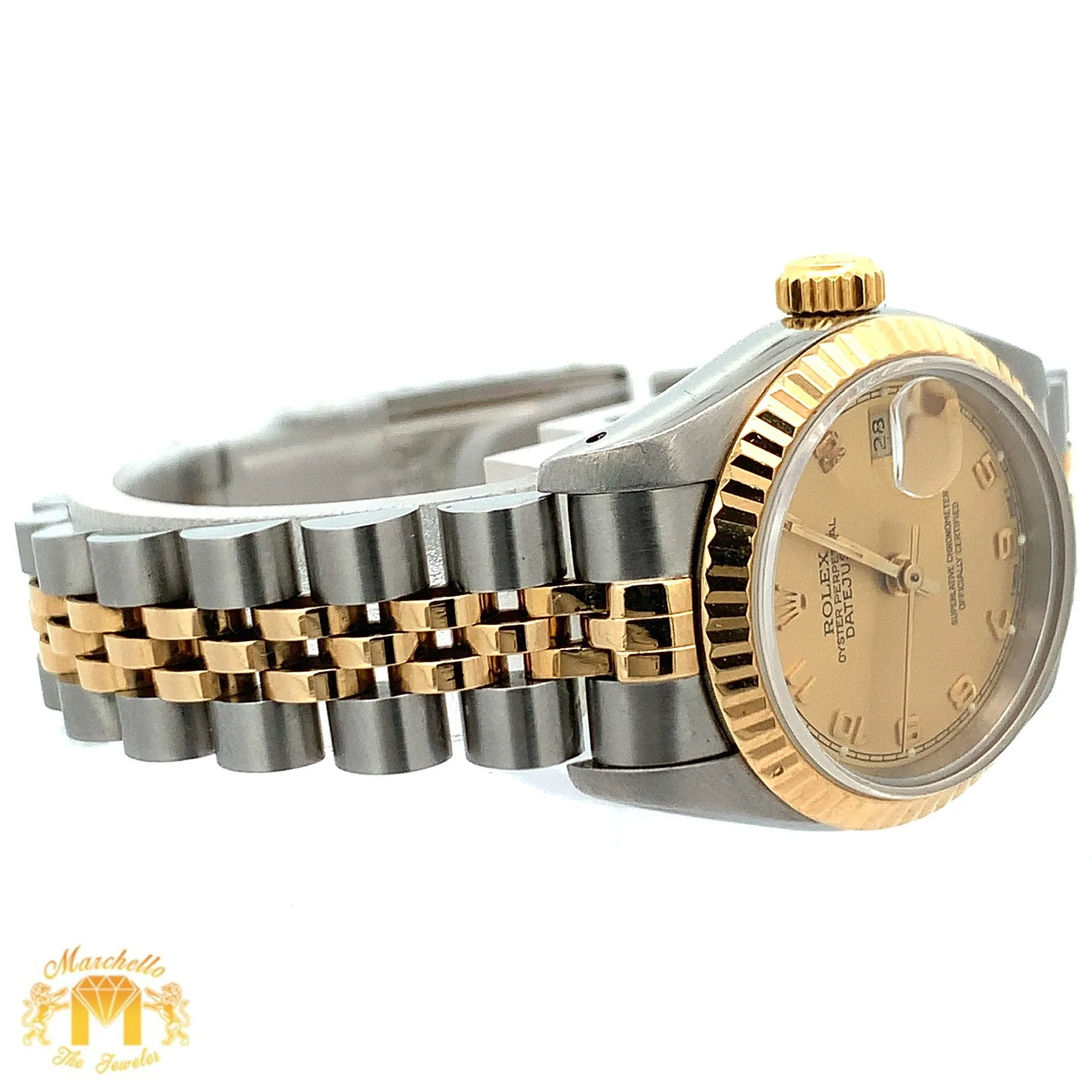 26mm Ladies`Rolex Watch with Two-Tone Jubilee Bracelet (champagne dial, fluted bezel)