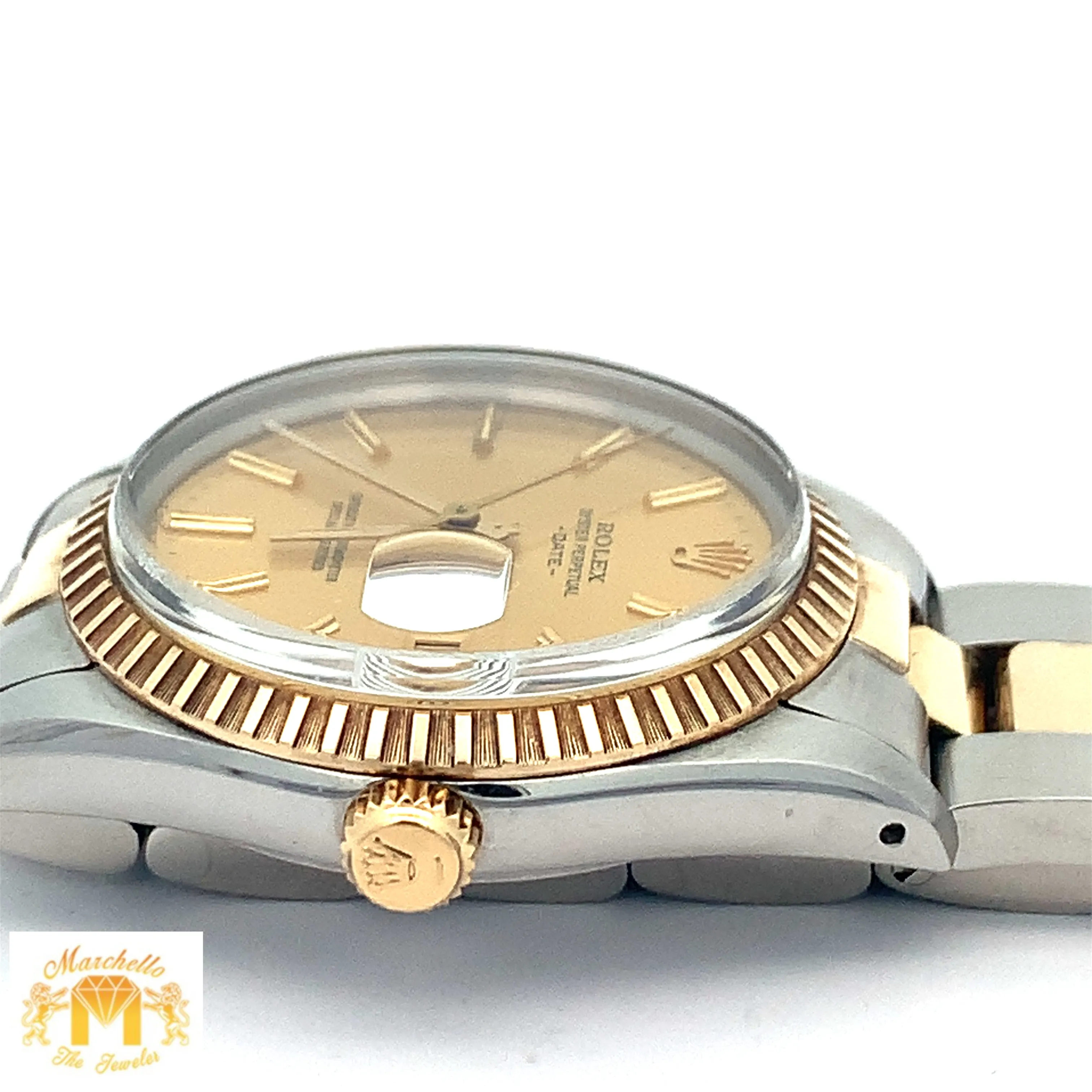 34mm Rolex Watch with Two-Tone Oyster Bracelet (fluted bezel, champagne dial)