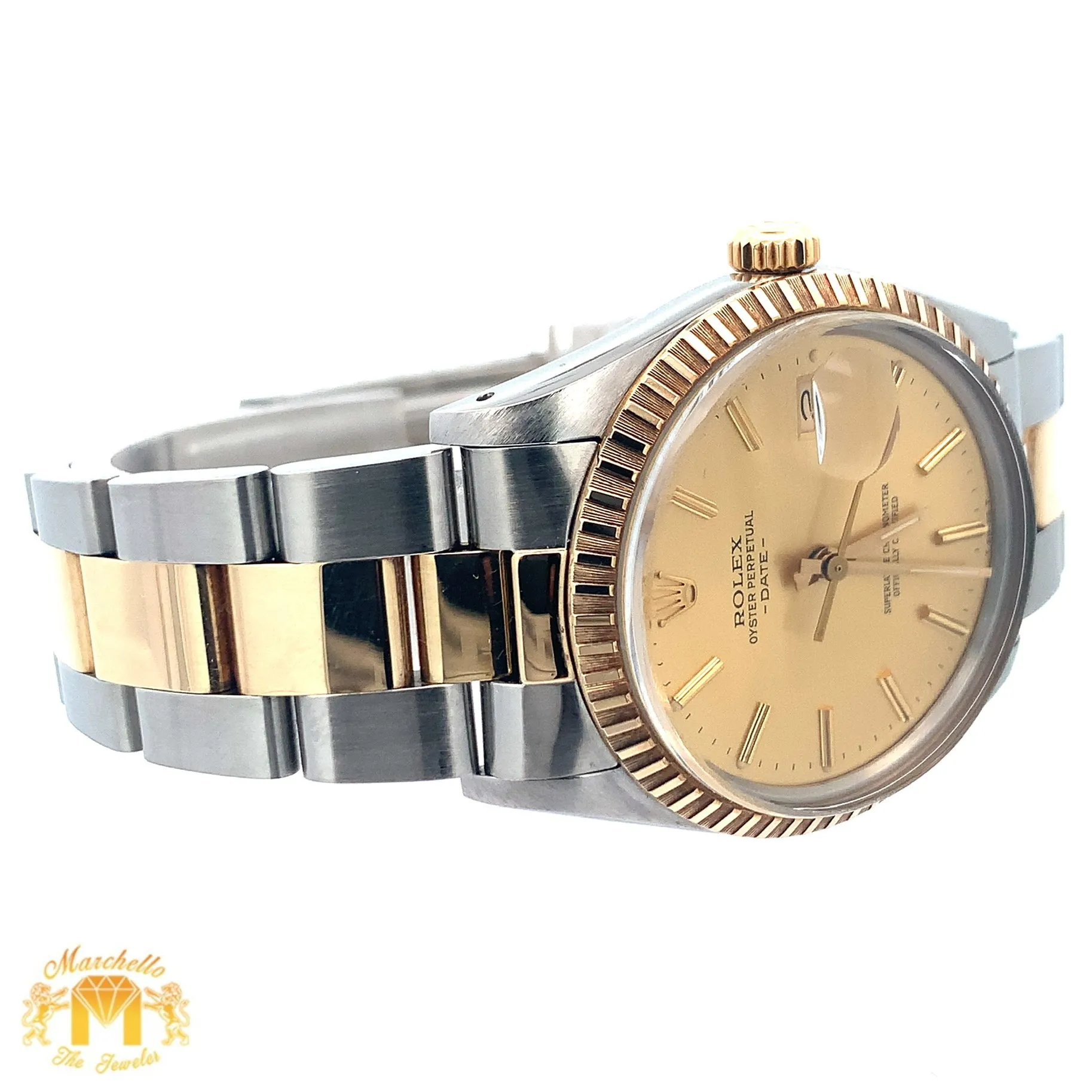 34mm Rolex Watch with Two-Tone Oyster Bracelet (fluted bezel, champagne dial)