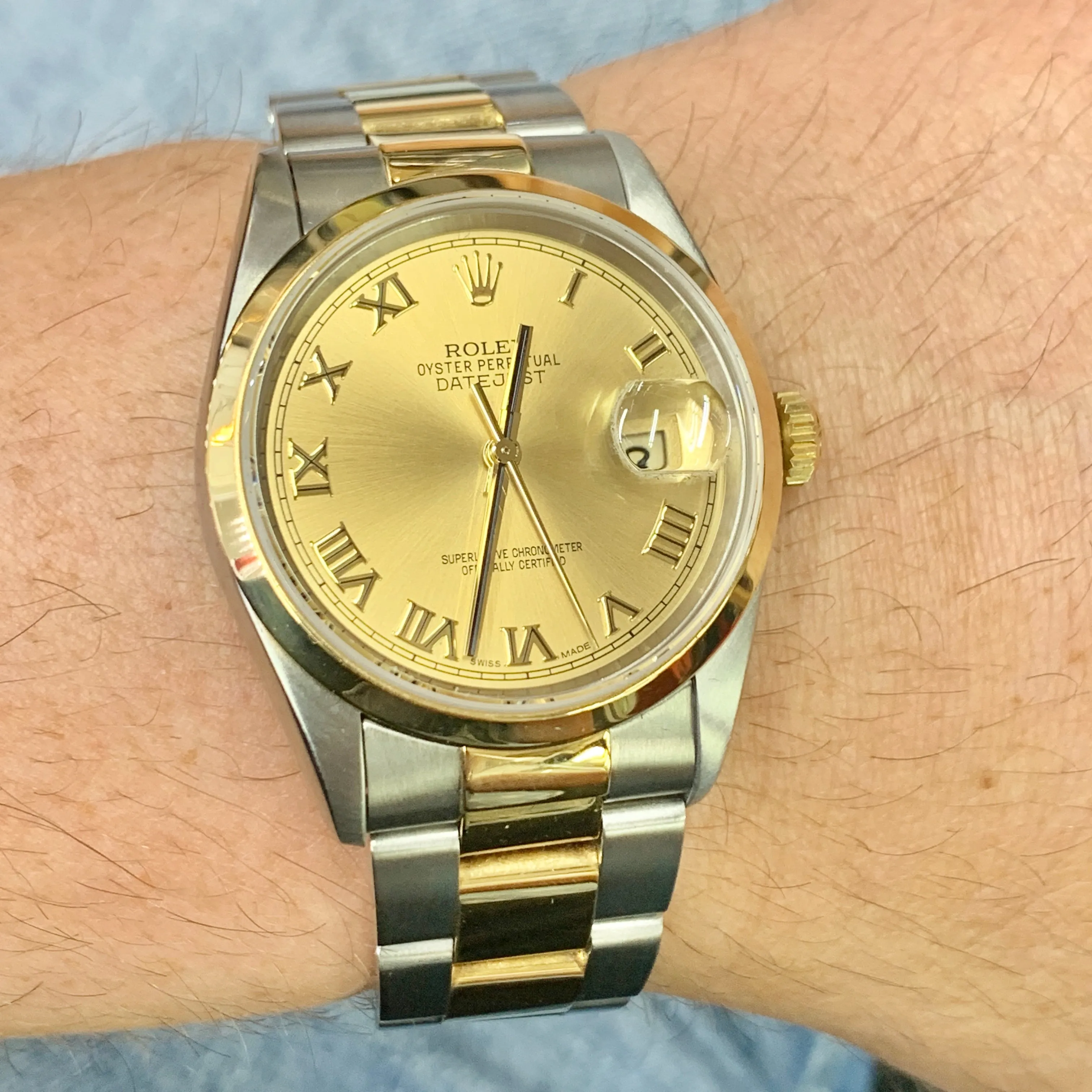 36mm Rolex Datejust Watch with Two-tone Oyster Band (smooth bezel, newer model)