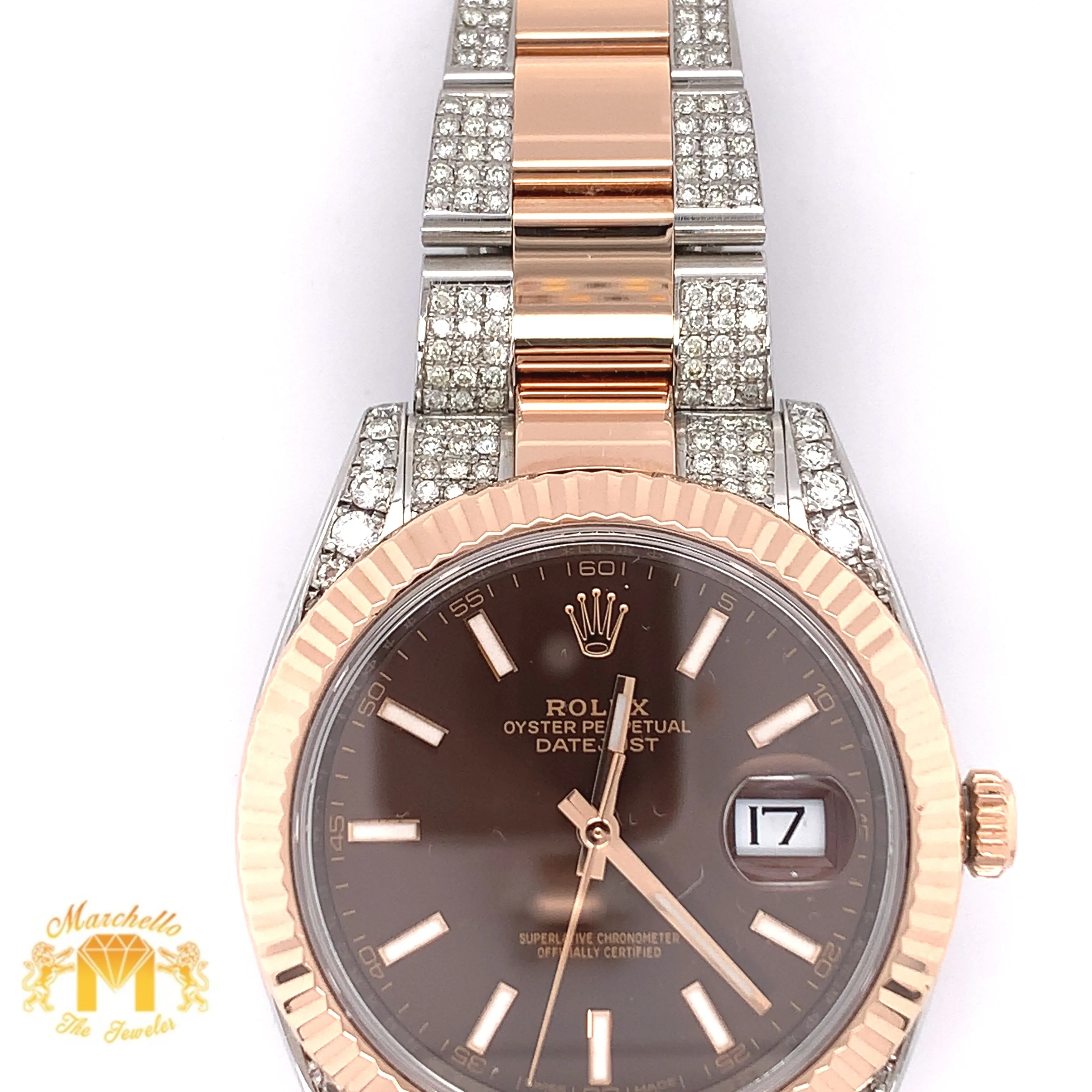 41mm 4.50ct Rolex Datejust 2 Watch with Two-tone Rose Gold Jubilee Band and Fluted Bezel (chocolate dial)