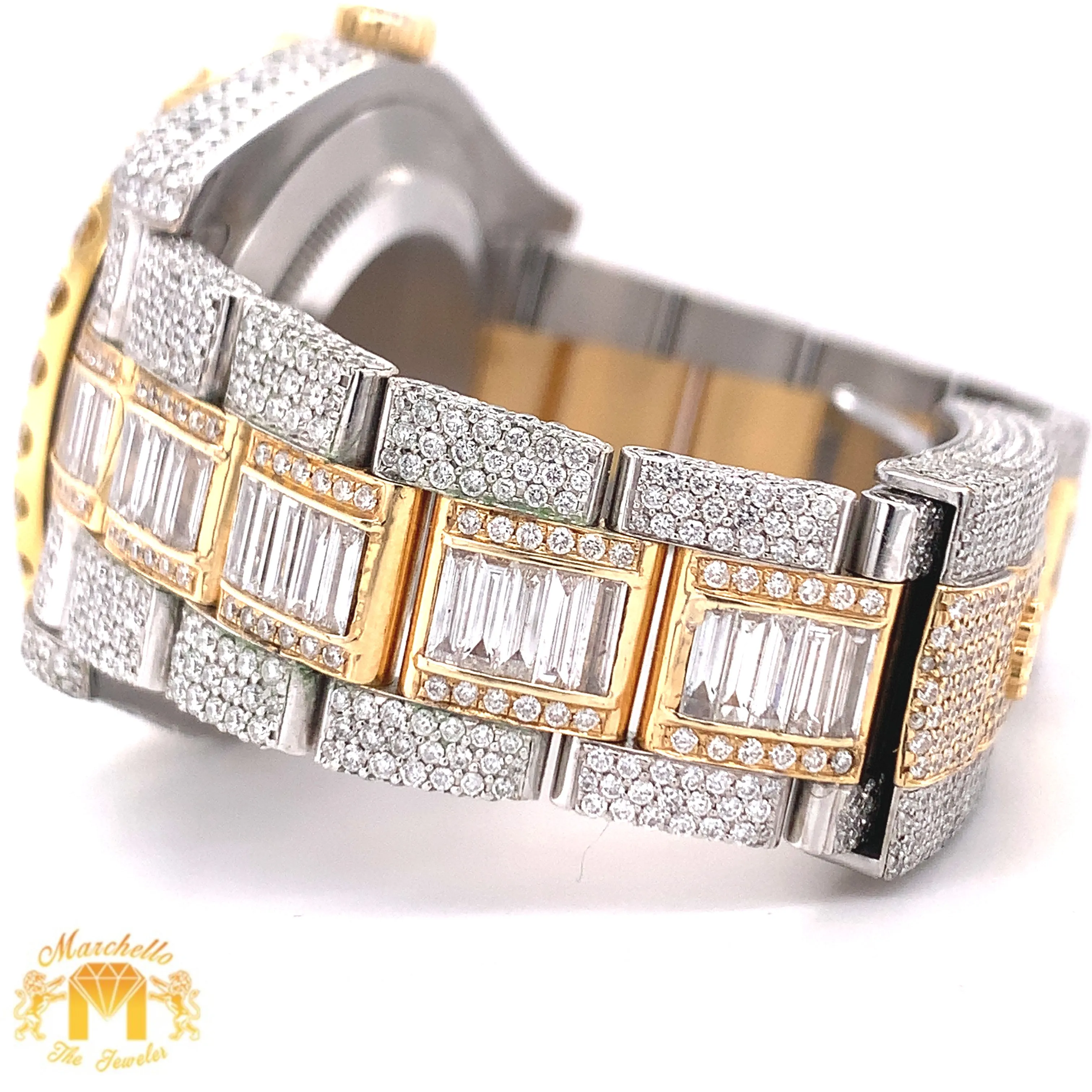 41mm Diamond Rolex Datejust 2 Watch with Two-tone Oyster Bracelet (Wimbledon dial, iced out)