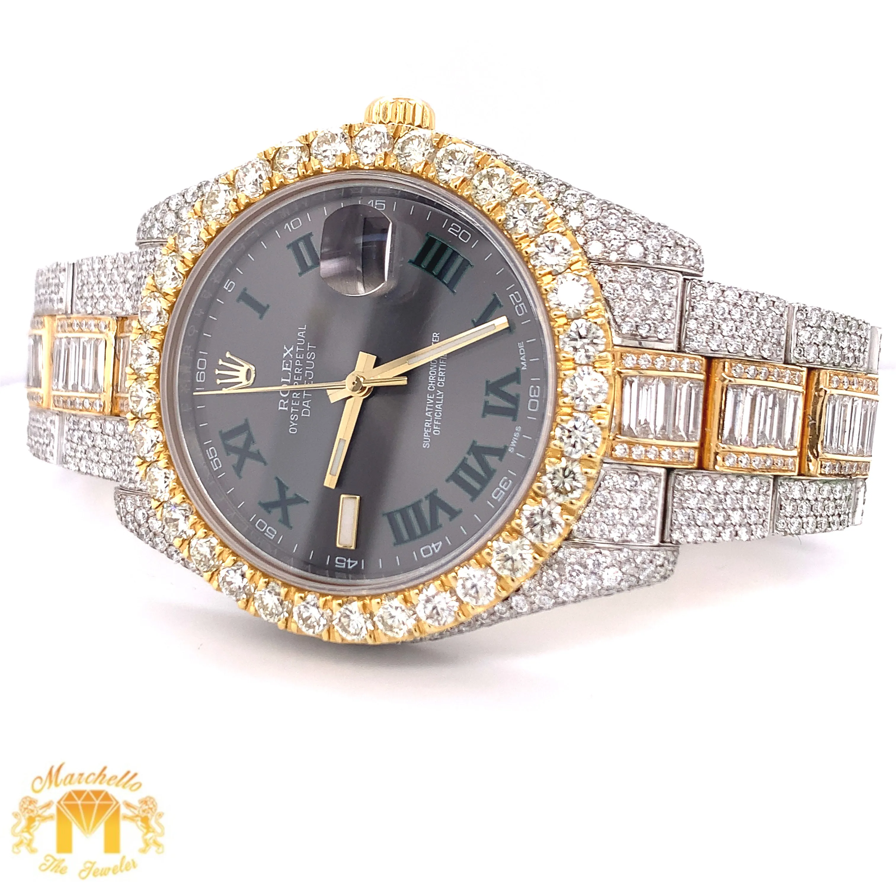 41mm Diamond Rolex Datejust 2 Watch with Two-tone Oyster Bracelet (Wimbledon dial, iced out)