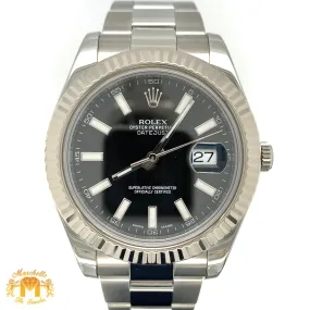 41mm Rolex Datejust Watch with Stainless Steel Oyster Bracelet (18k white gold fluted bezel)