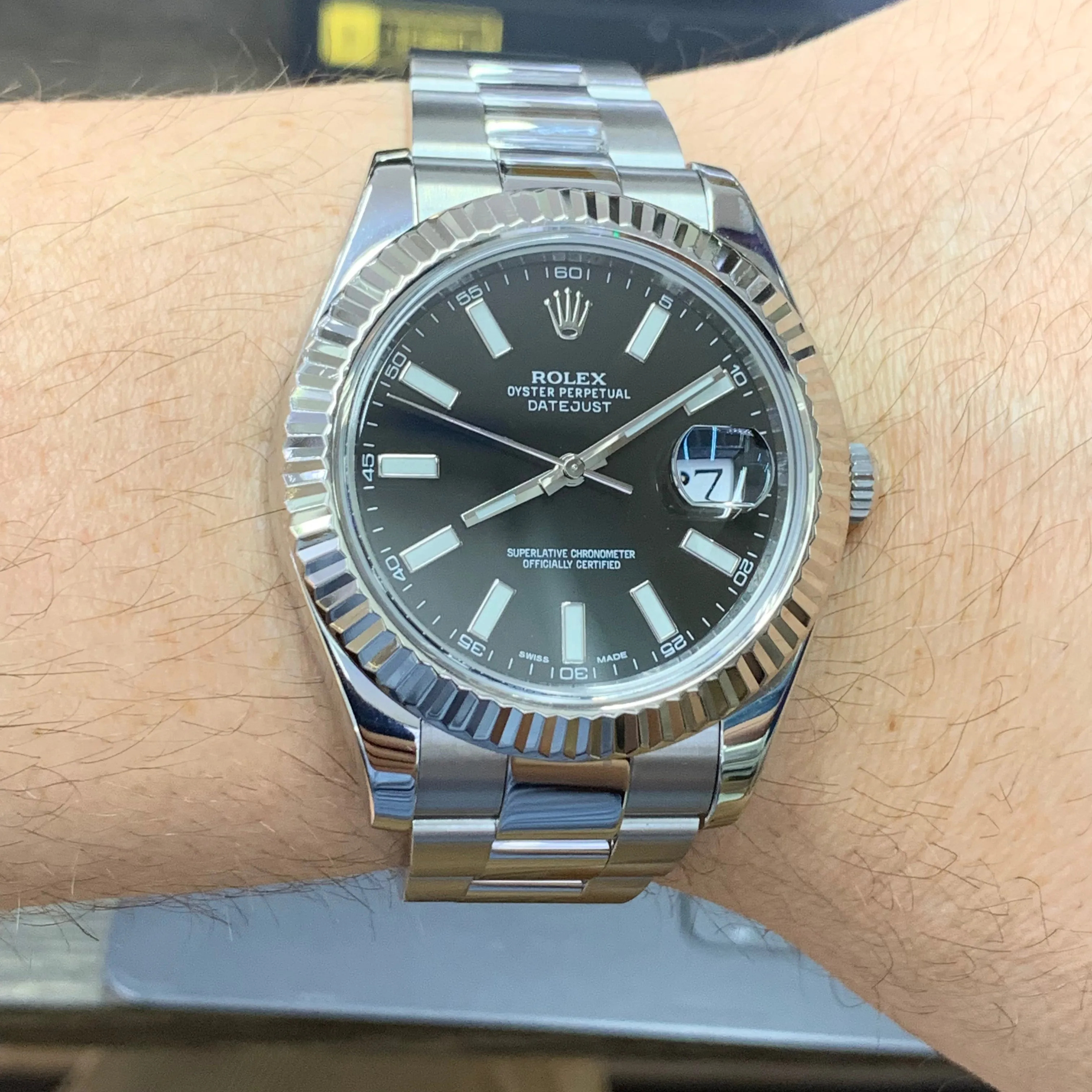 41mm Rolex Datejust Watch with Stainless Steel Oyster Bracelet (18k white gold fluted bezel)