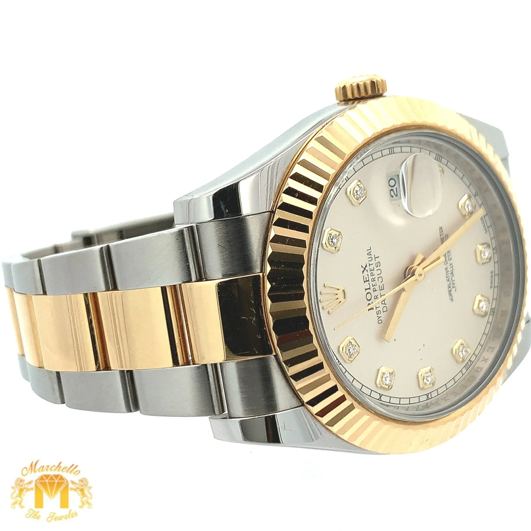 41mm Rolex Diamond Watch with Two-Tone Oyster Bracelet (fluted bezel, factory diamond dial)