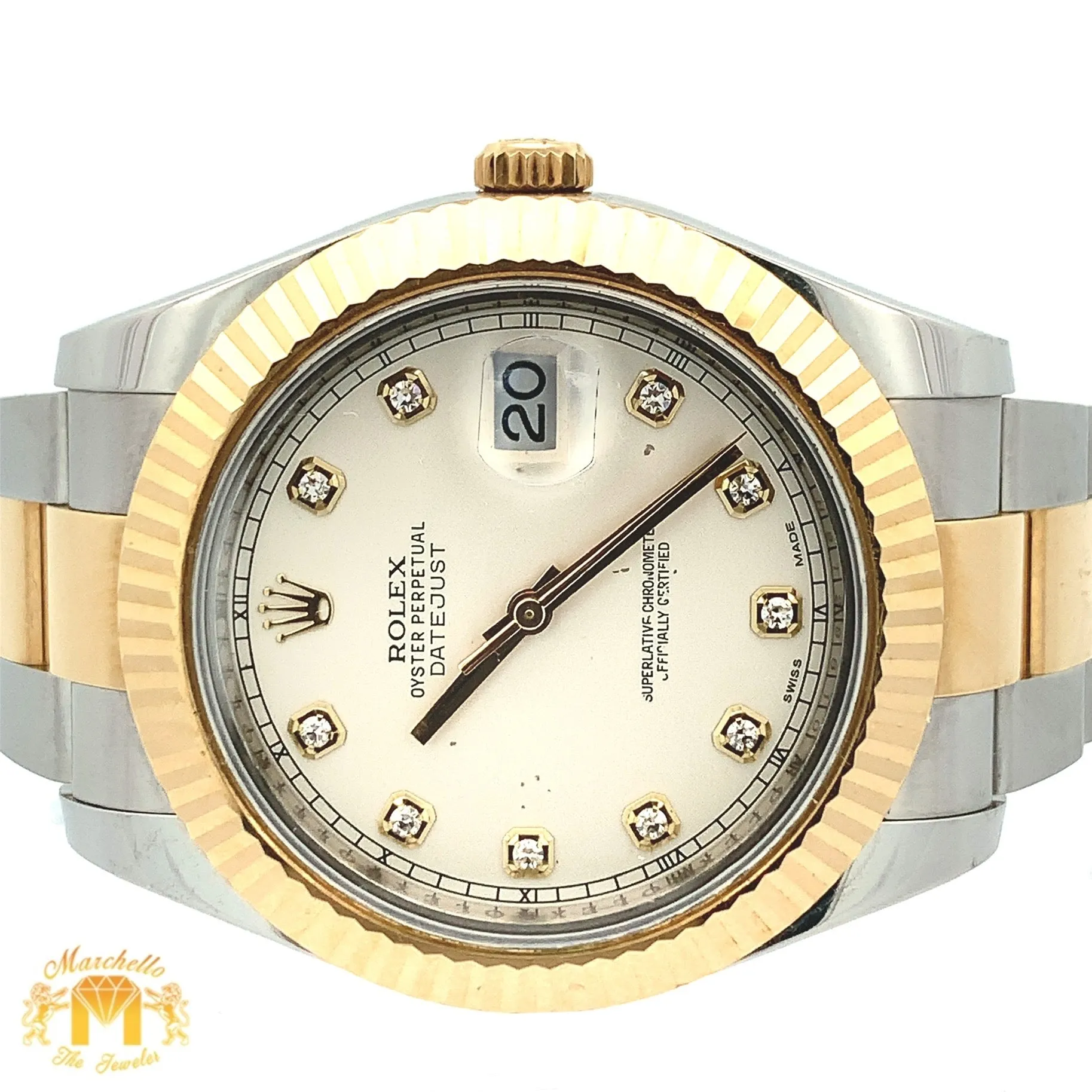 41mm Rolex Diamond Watch with Two-Tone Oyster Bracelet (fluted bezel, factory diamond dial)