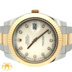 41mm Rolex Diamond Watch with Two-Tone Oyster Bracelet (fluted bezel, factory diamond dial)