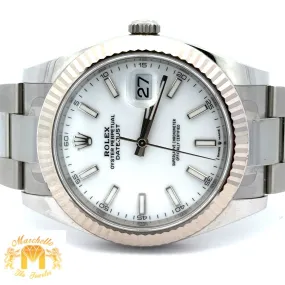 41mm Rolex Watch with Stainless Steel Oyster Bracelet (Rolex papers, white dial, fluted bezel) (Model number: 126334)