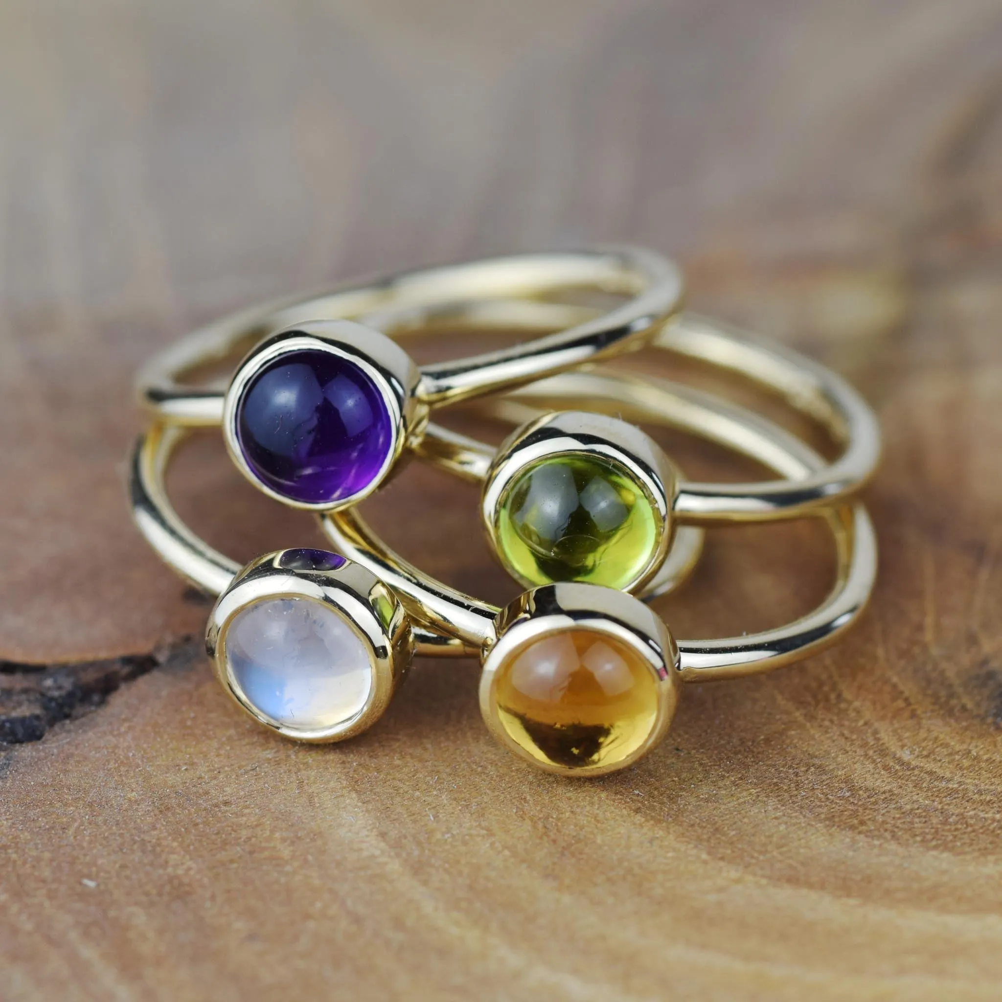 6mm Fine Moonstone Solid Gold Stacking Ring