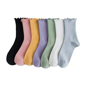 7 Pairs, Super Soft Fashion Knit Cotton Socks for Women, Mixed Colors
