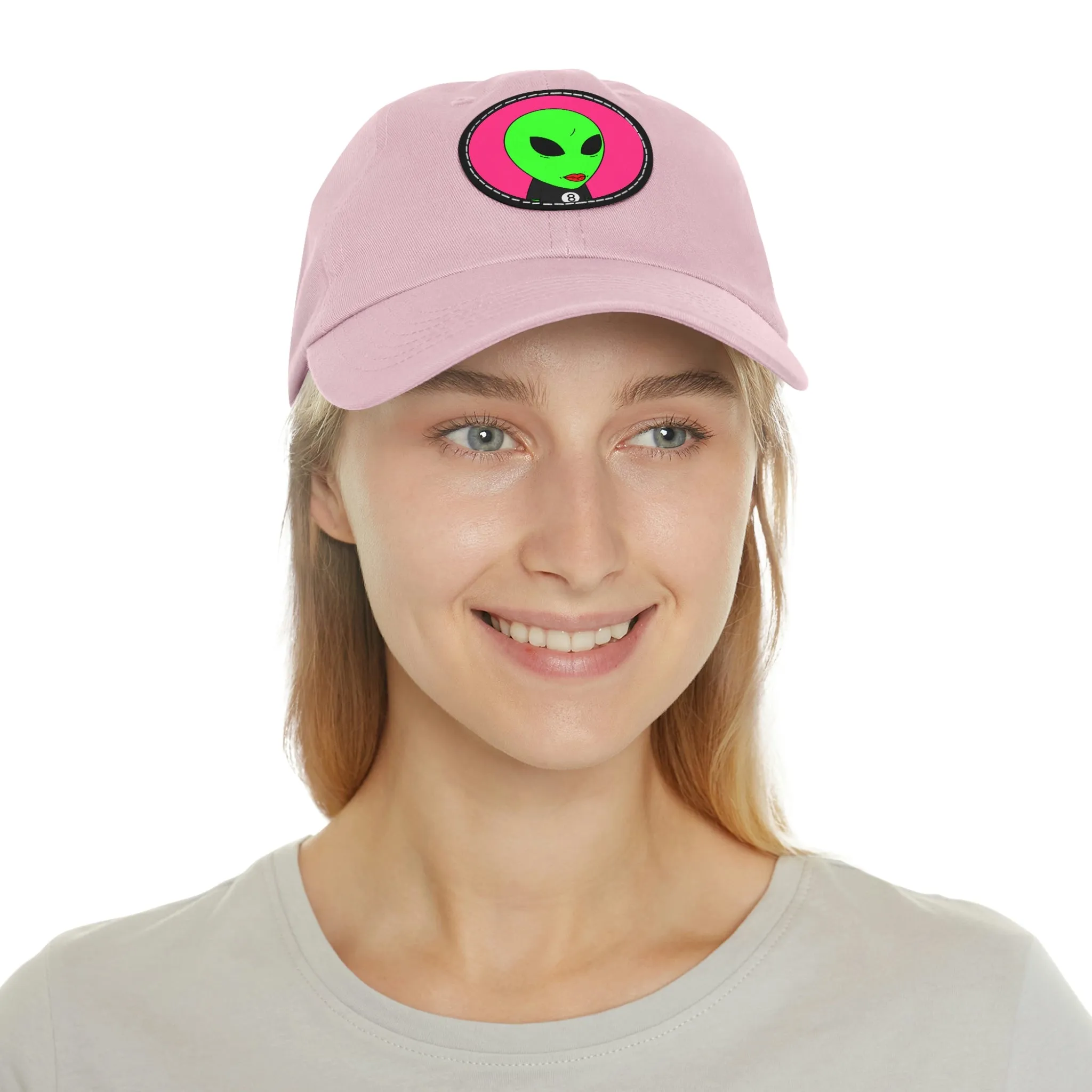 8 Ball Green Alien Lipstick Dad Hat with Leather Patch (Round)