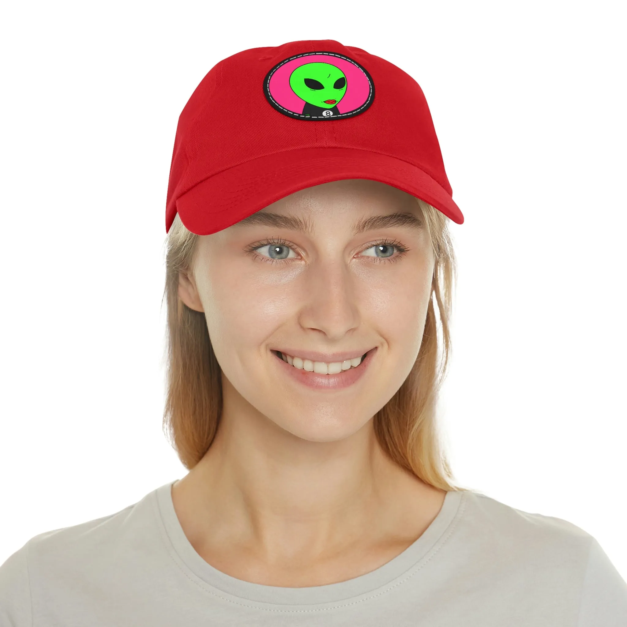 8 Ball Green Alien Lipstick Dad Hat with Leather Patch (Round)