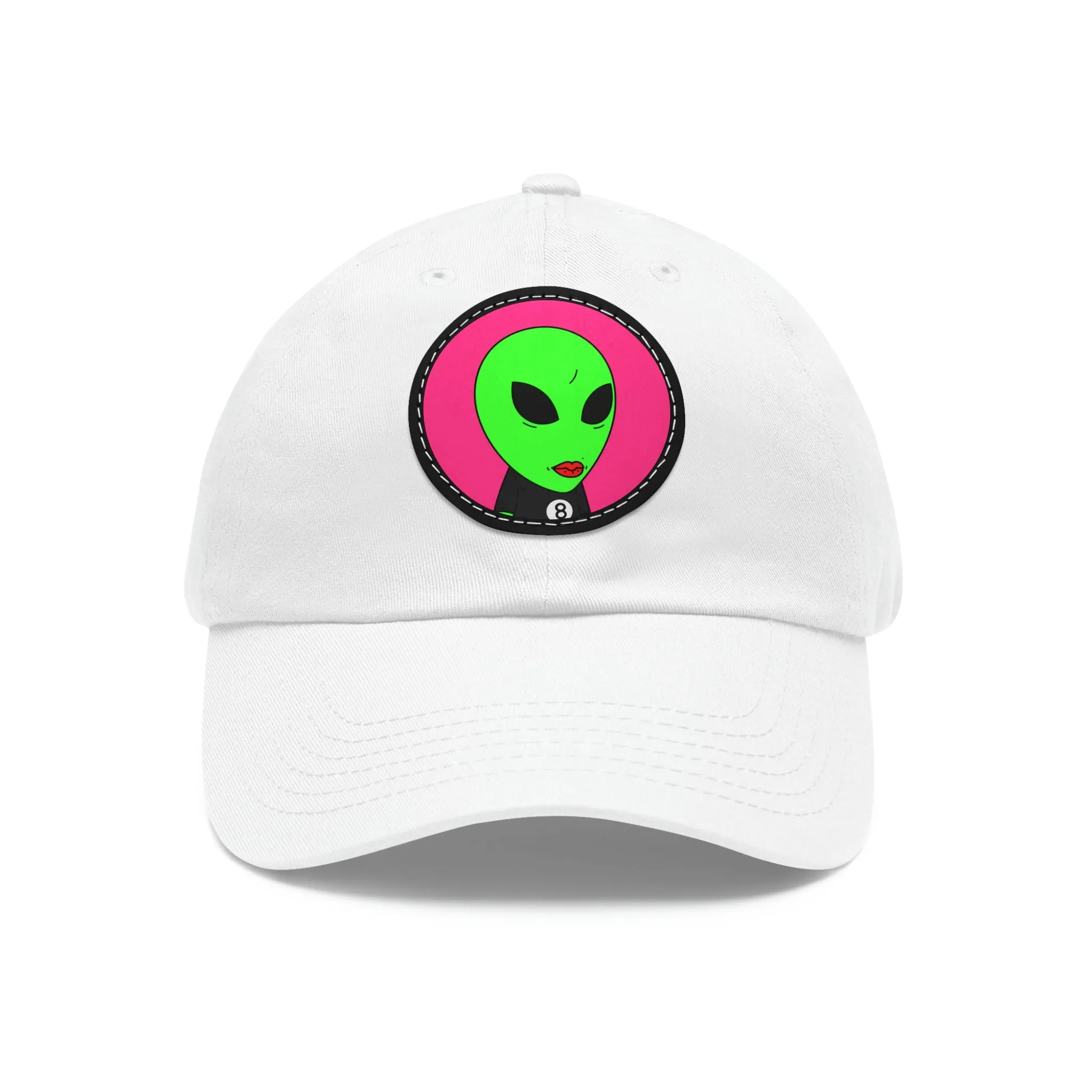 8 Ball Green Alien Lipstick Dad Hat with Leather Patch (Round)