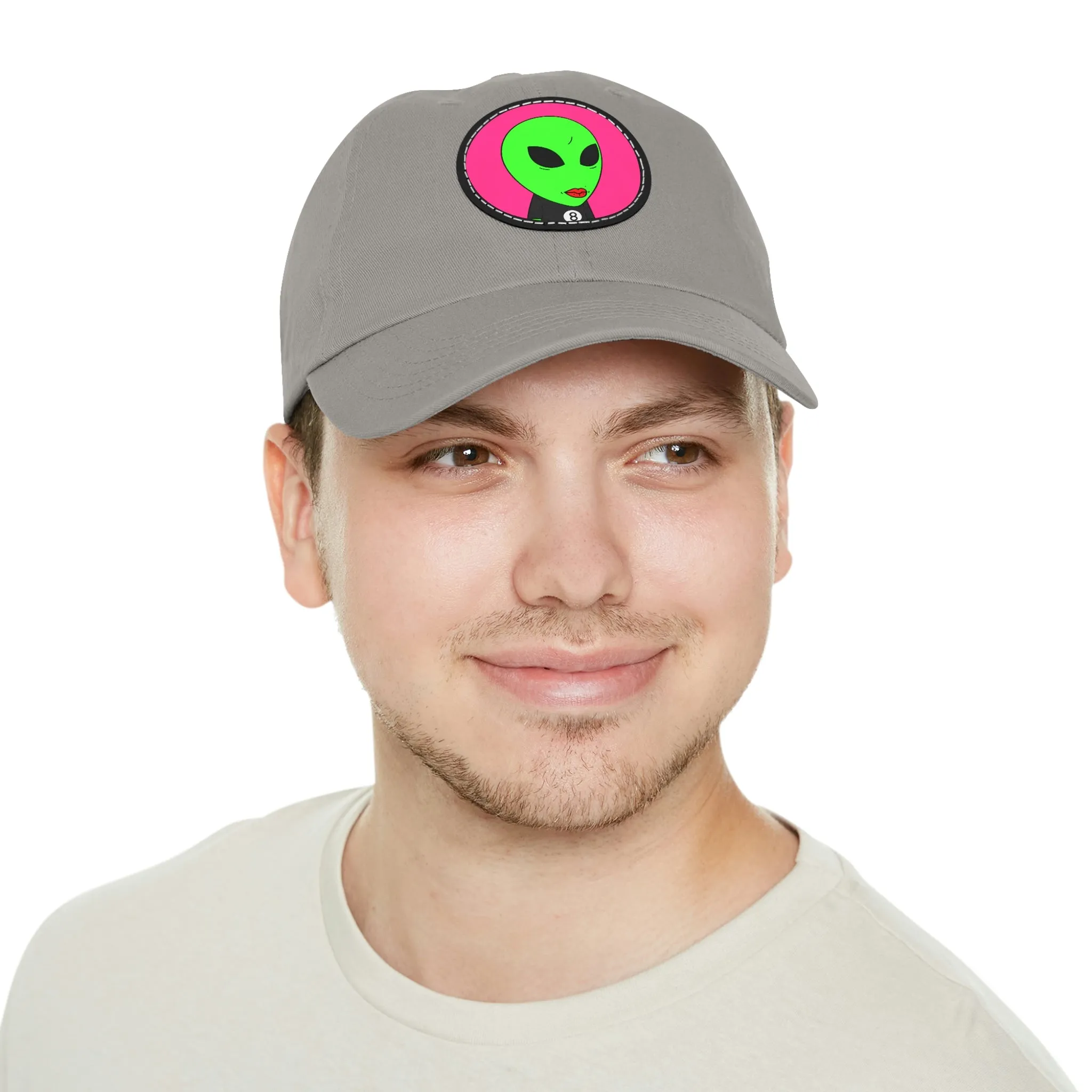 8 Ball Green Alien Lipstick Dad Hat with Leather Patch (Round)