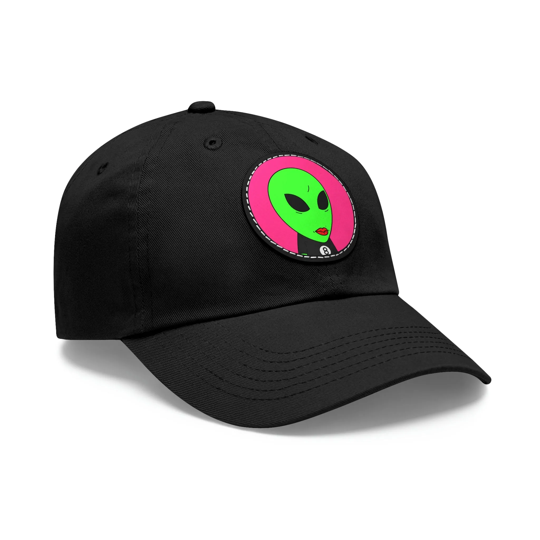 8 Ball Green Alien Lipstick Dad Hat with Leather Patch (Round)