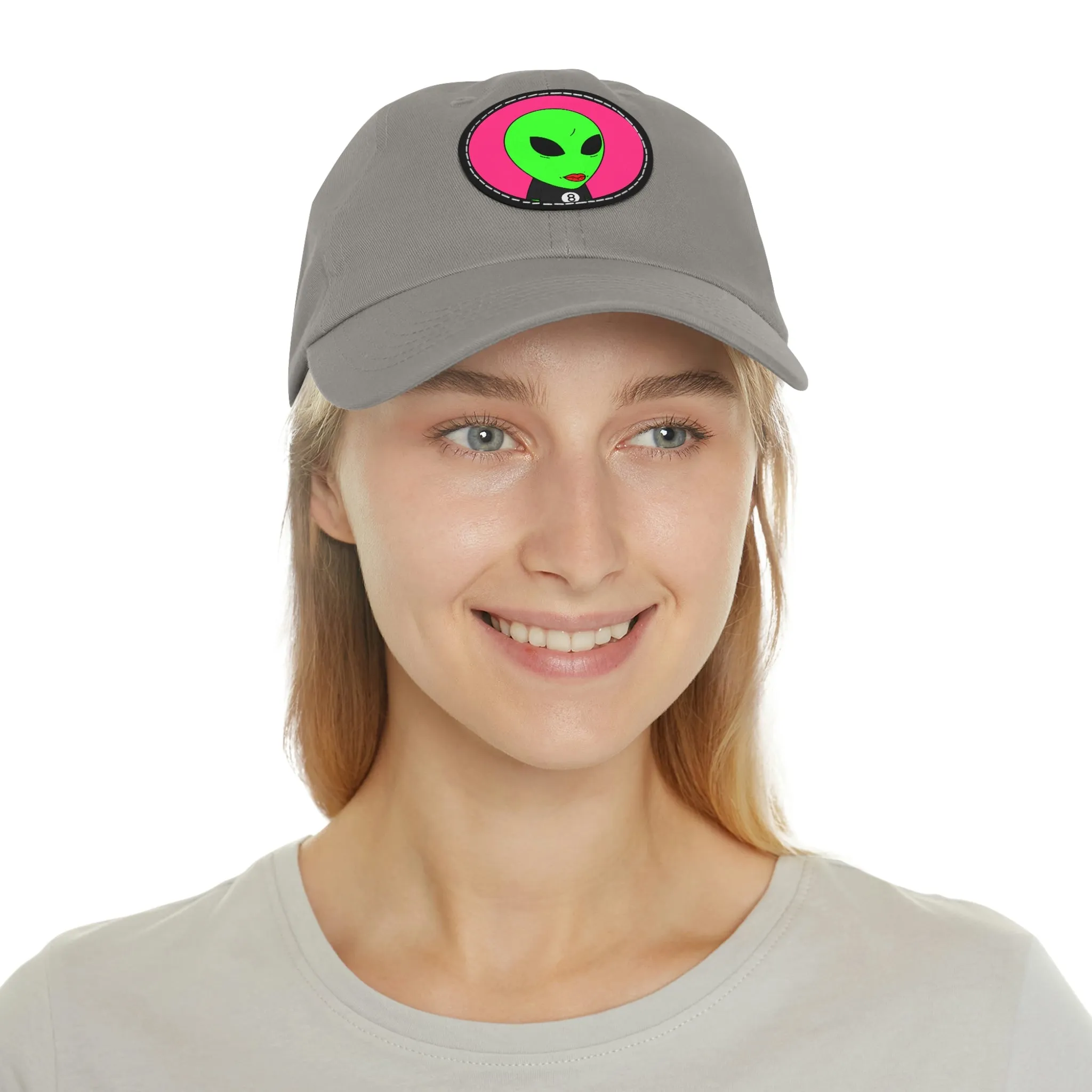 8 Ball Green Alien Lipstick Dad Hat with Leather Patch (Round)