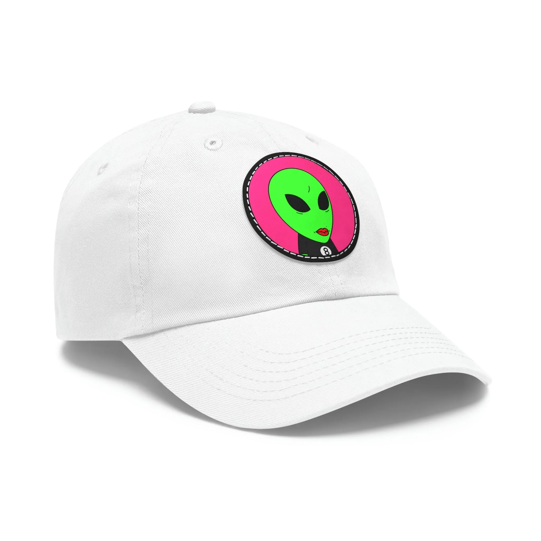8 Ball Green Alien Lipstick Dad Hat with Leather Patch (Round)