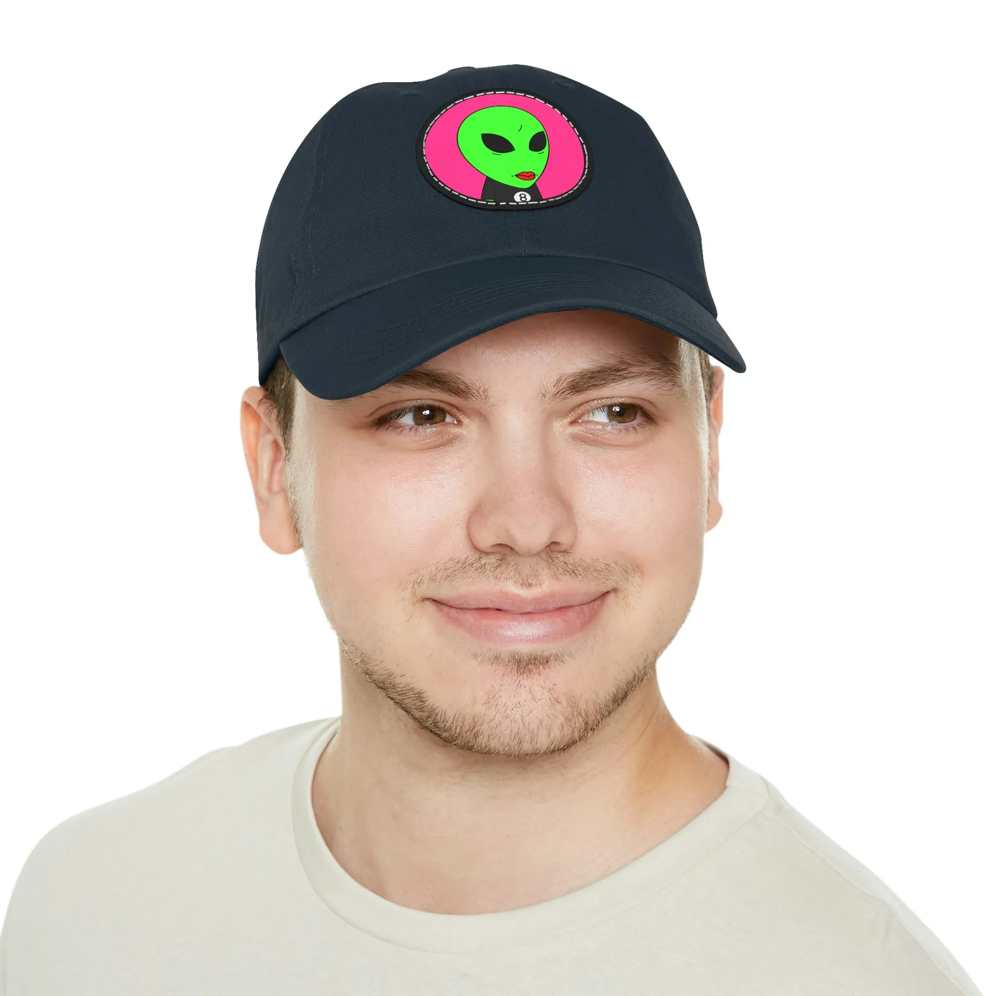 8 Ball Green Alien Lipstick Dad Hat with Leather Patch (Round)