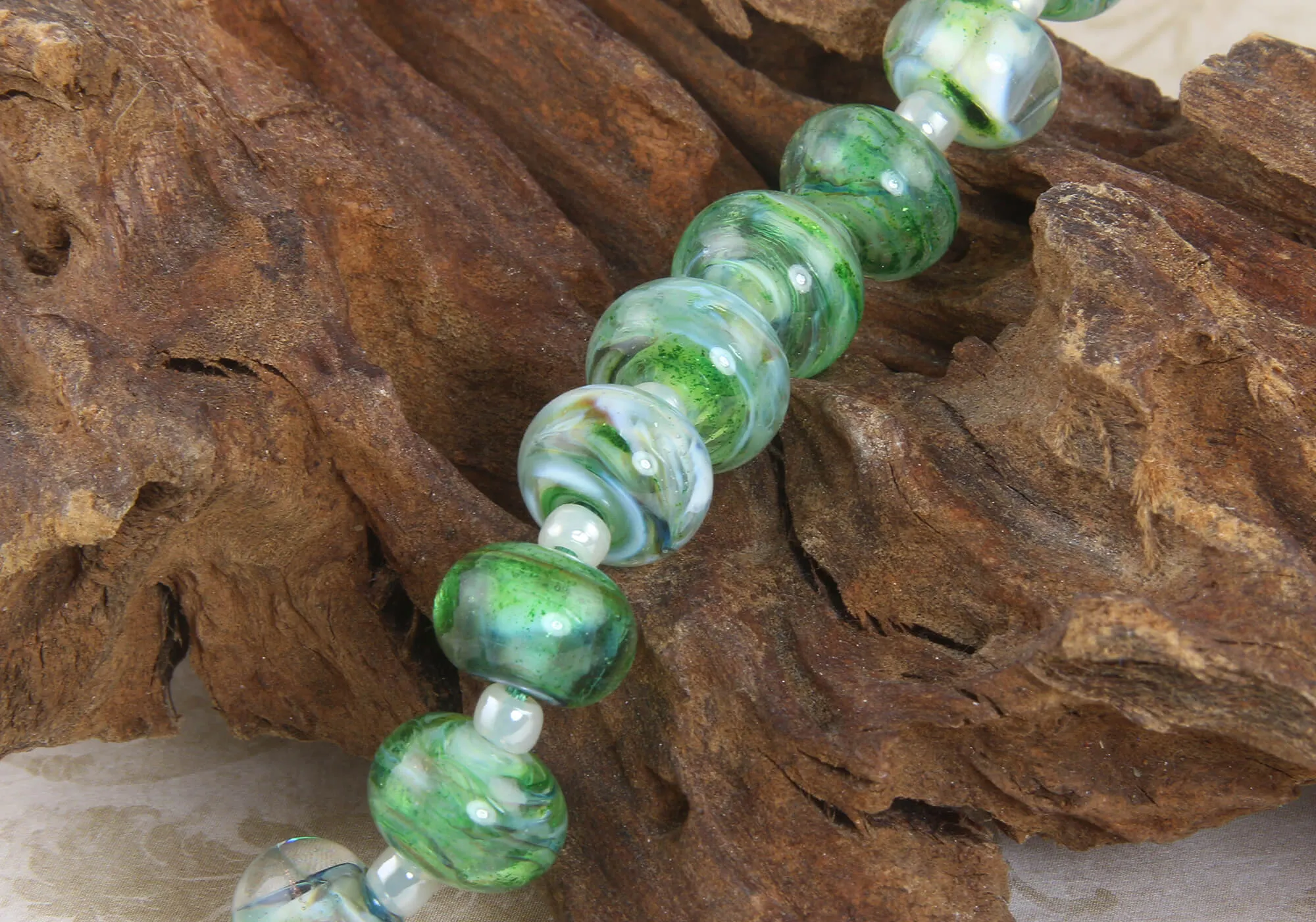 9 Green Mist Lampwork Beads Set SRA