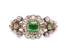 Antique, Georgian, emerald and diamond cluster ring