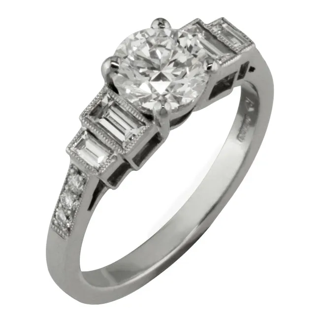 Art Deco Engagement Ring with Baguette & Round Diamonds