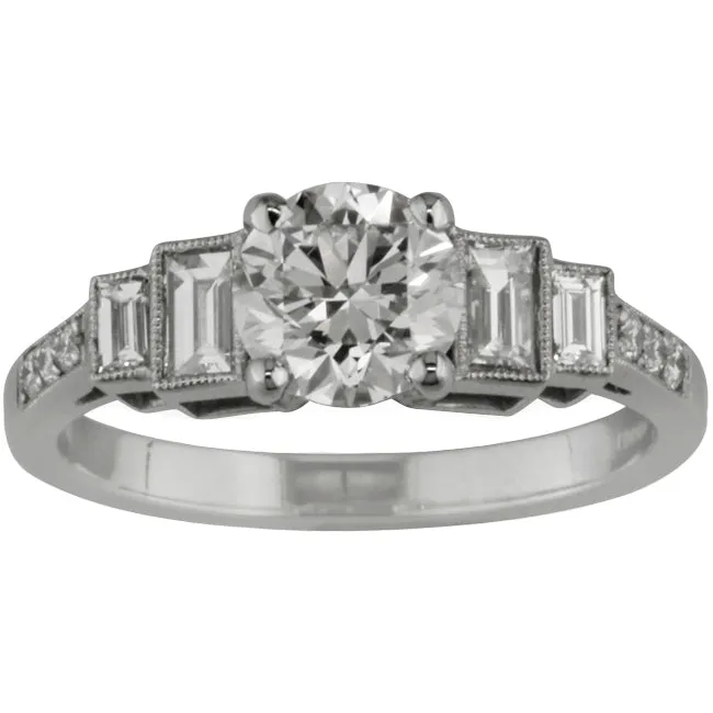 Art Deco Engagement Ring with Baguette & Round Diamonds