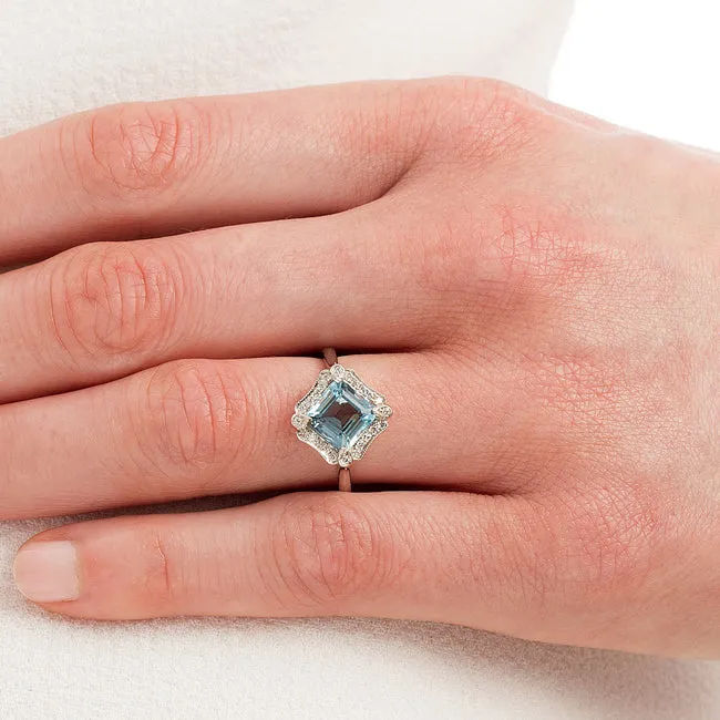 Art Deco Style Aquamarine and Diamond Cluster Ring