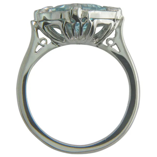 Art Deco Style Aquamarine and Diamond Cluster Ring