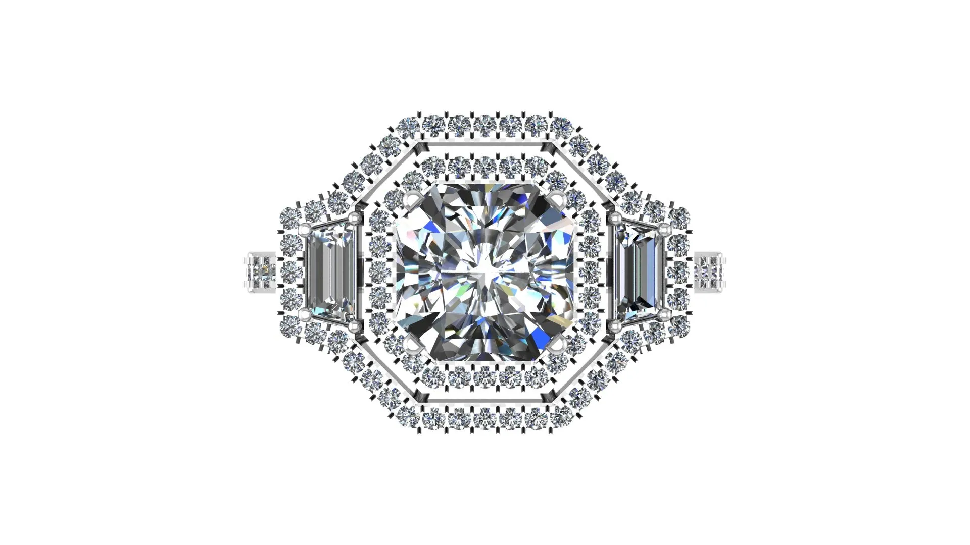 Asscher Cut Round Halo engagement Ring
