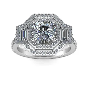 Asscher Cut Round Halo engagement Ring