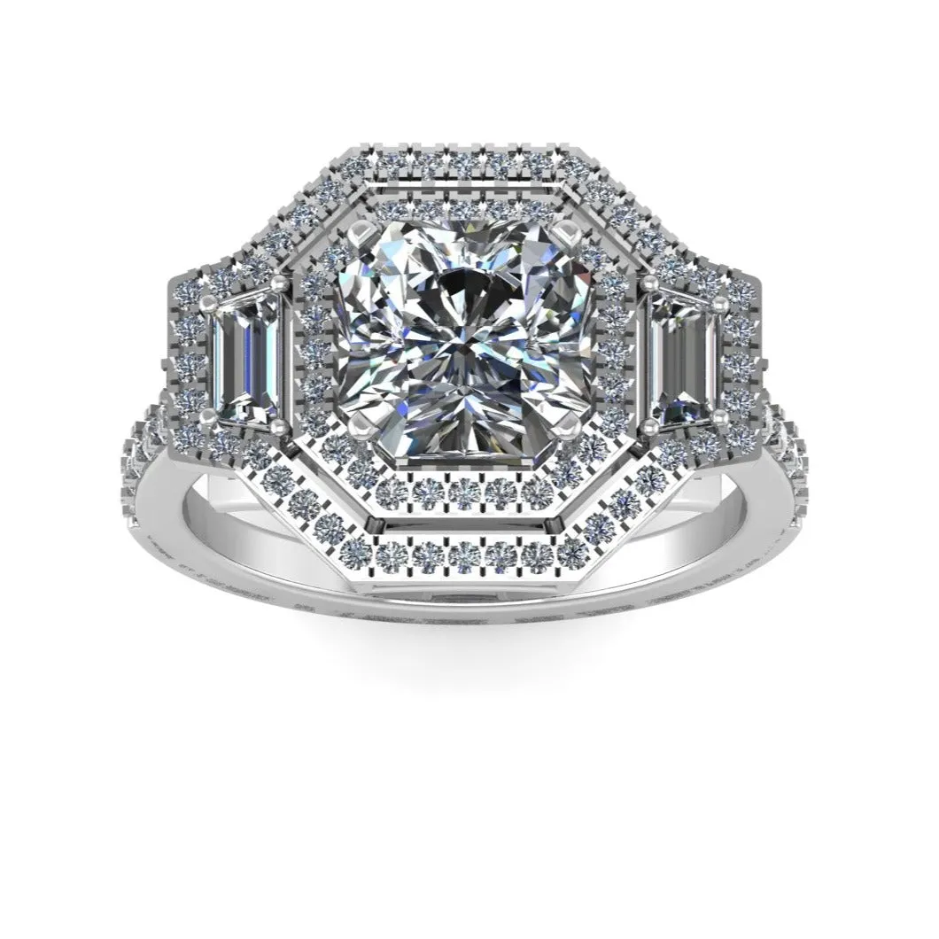 Asscher Cut Round Halo engagement Ring