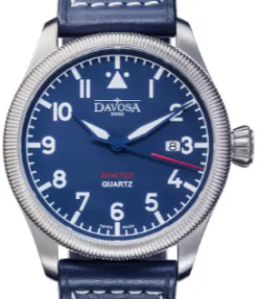 Aviator Quartz Swiss-Made Blue Men's Dress Watch 16249845