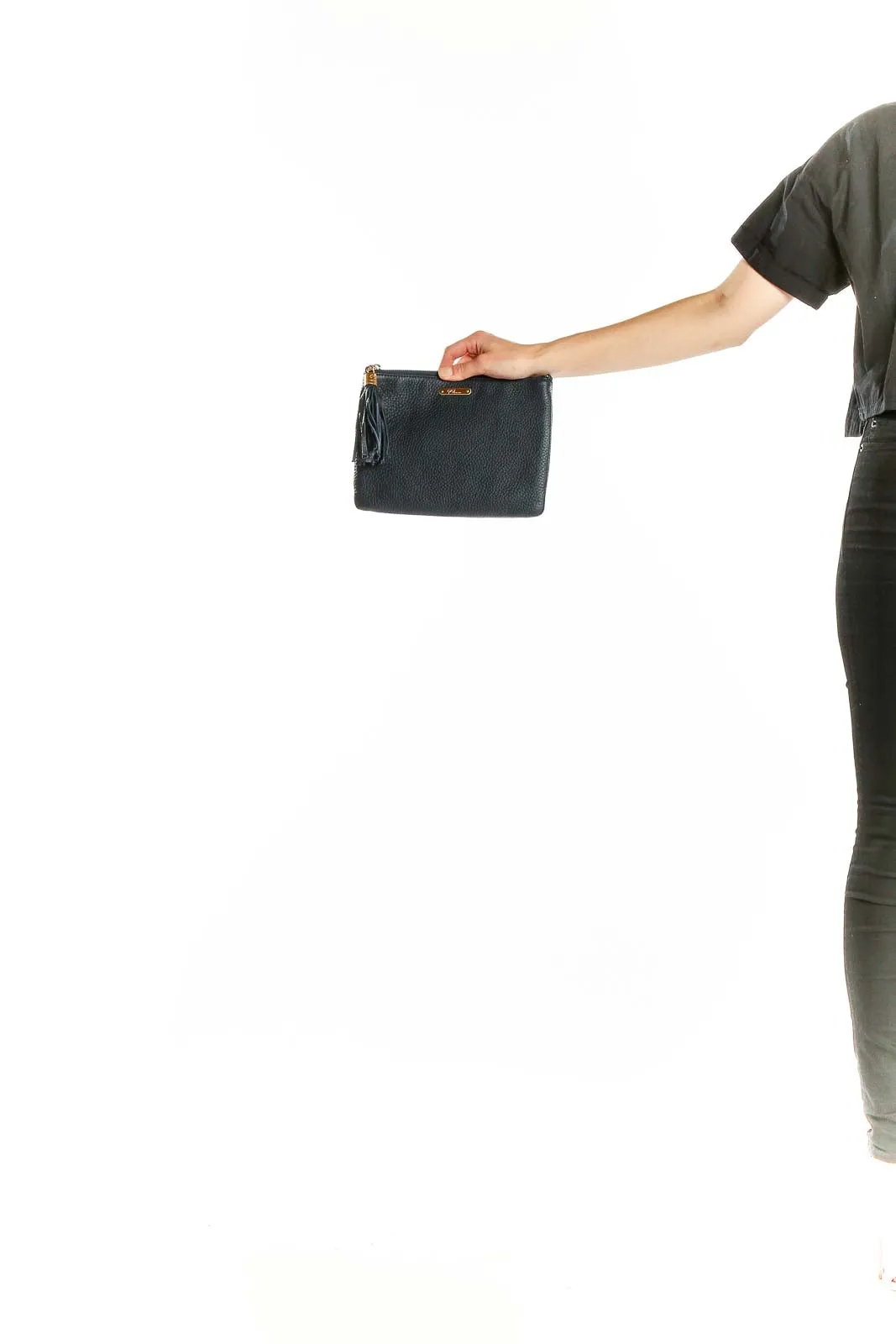 Black Leather Tassel Clutch
