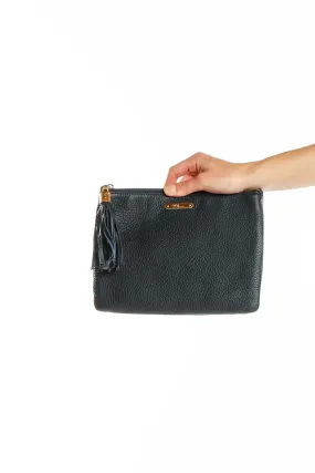 Black Leather Tassel Clutch