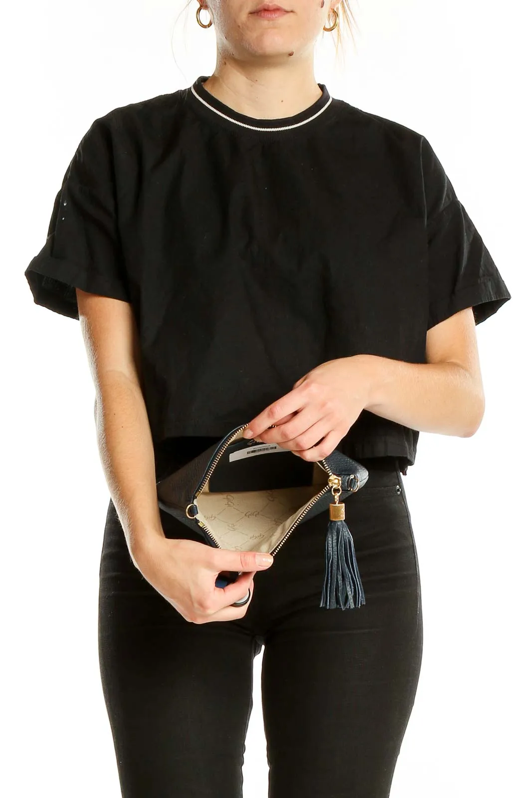 Black Leather Tassel Clutch