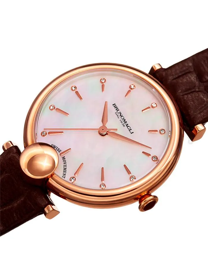 Bruno Magli Womens Miranda Rose Gold-Tone Heritage - Mother of Pearl - Brown
