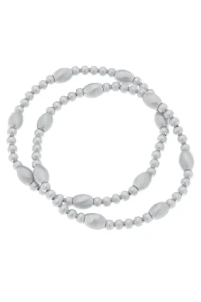 Canvas Cyrus Mixed Metal Beaded Bracelet Stack in Silver