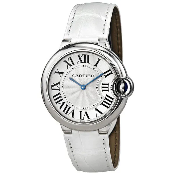 Cartier Ballon Bleu Silver Dial White Leather Ladies Watch W6920087