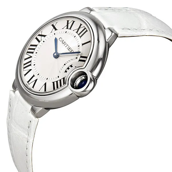 Cartier Ballon Bleu Silver Dial White Leather Ladies Watch W6920087