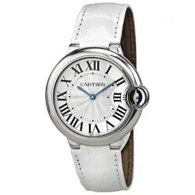 Cartier Ballon Bleu Silver Dial White Leather Ladies Watch W6920087