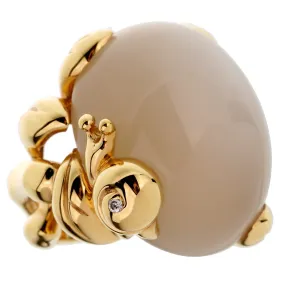 Christian Dior 40ct Moonstone Diamond Yellow Gold Cocktail Ring Sz 5 1/2